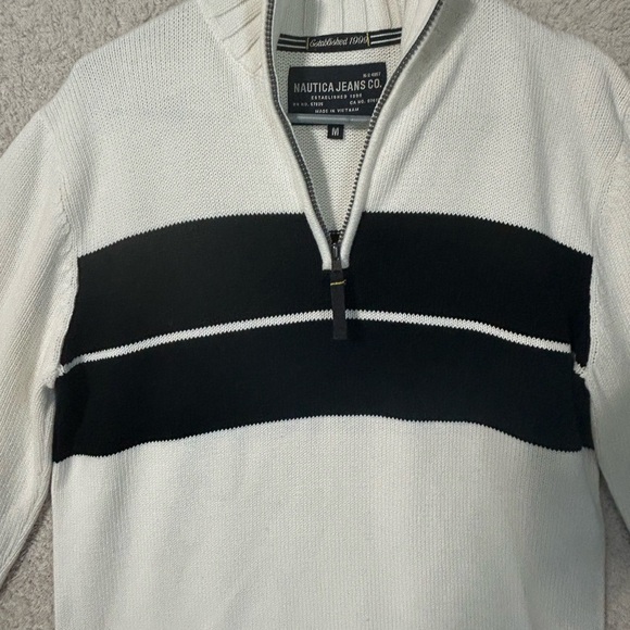 Nautica Men’s Knit Sweater White Blue Size M Nautical Preppy 90’s Y2K. - Picture 2 of 7